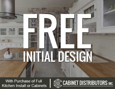 Free Initial Design, with purchase of full kitchen install or cabinets